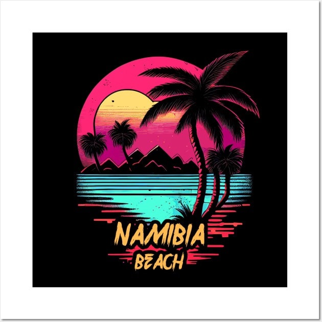 Retrowave Beach Namibia Beach Wall Art by walaodesigns